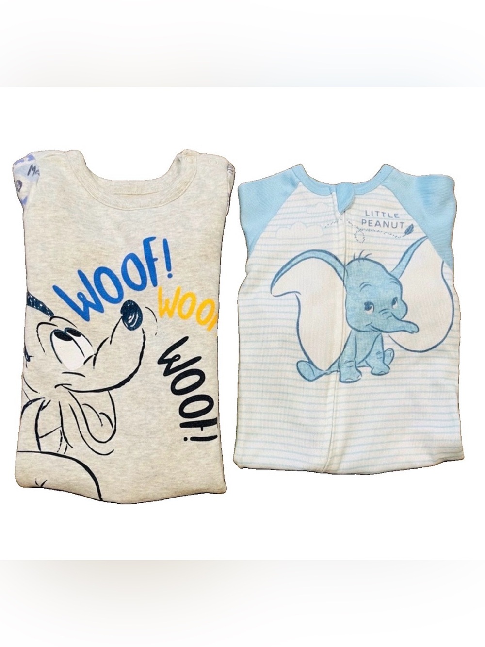 Bundle Disney Kids One Piece Footie Sleepers Pluto Sz 12-18 mo Dumbo Sz 3 mo